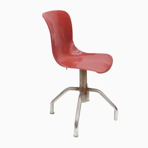 Office Chair with Ergonomic Seat in Brick Red Plastic, 1950s-RAQ-687491