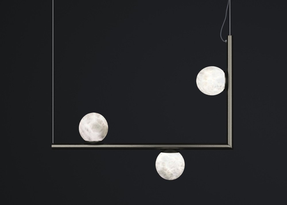 Ofione 1 Brushed Black Metal Pendant Lamp by Alabastro Italiano