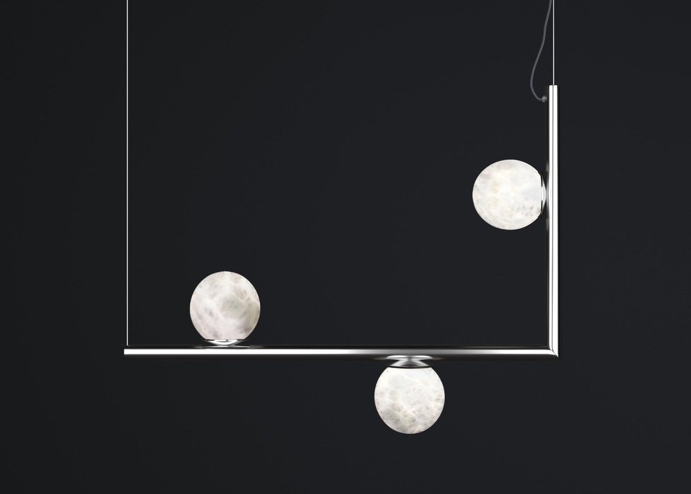 Ofione 1 Shiny Silver Metal Pendant Lamp by Alabastro Italiano