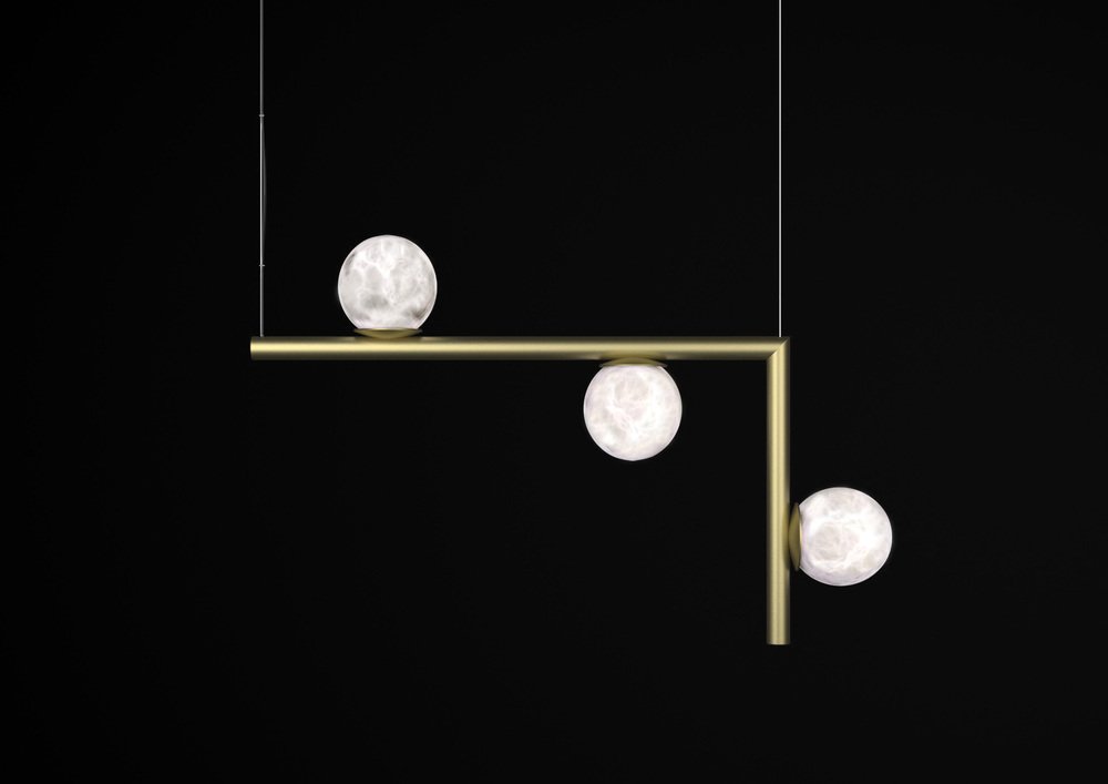 Ofione 2 Brushed Brass Pendant Lamp by Alabastro Italiano