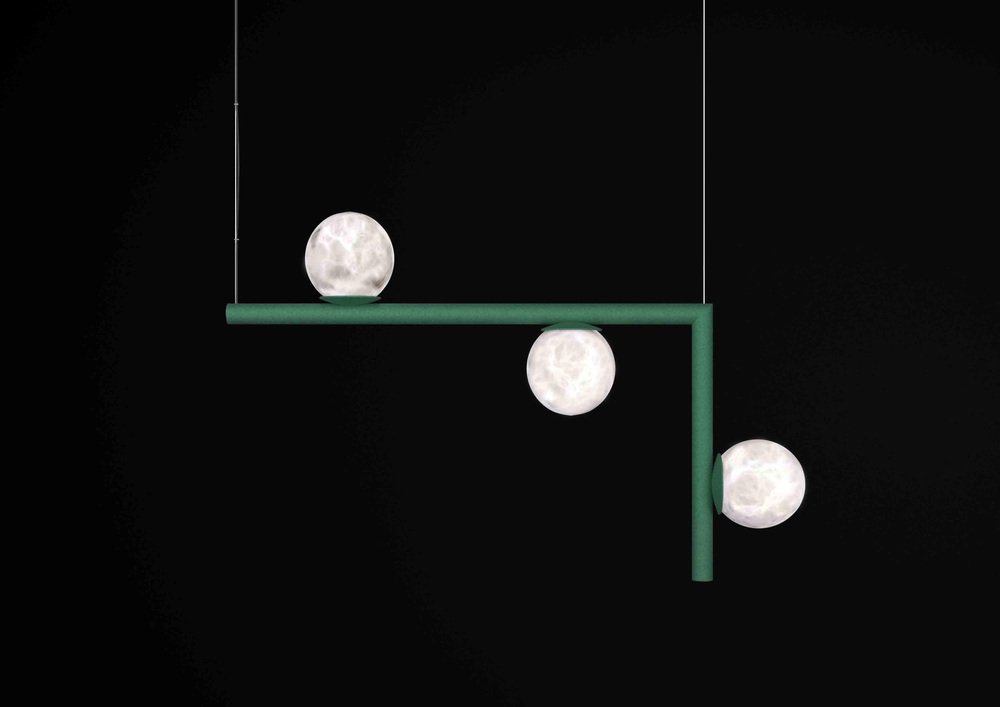 Ofione 2 Freedom Green Metal Pendant Lamp by Alabastro Italiano