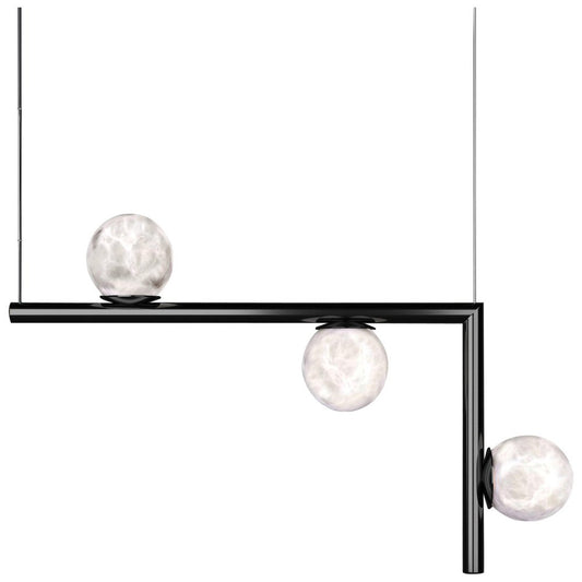 Ofione 2 Shiny Black Metal Pendant Lamp by Alabastro Italiano