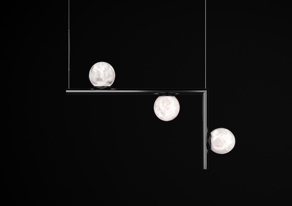 Ofione 2 Shiny Black Metal Pendant Lamp by Alabastro Italiano