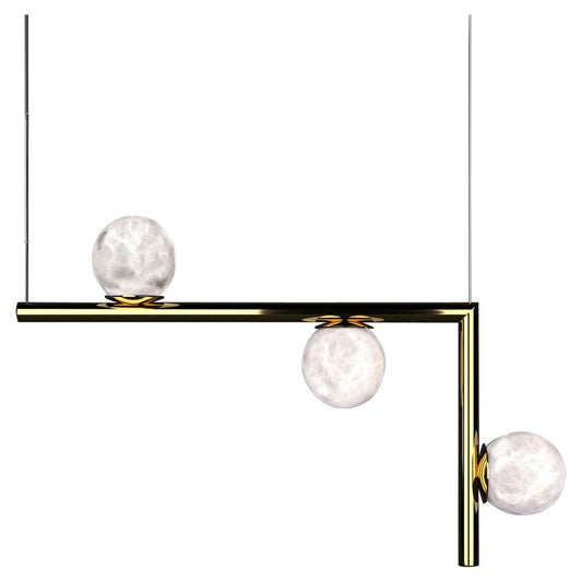 Ofione 2 Shiny Gold Metal Pendant Lamp by Alabastro Italiano