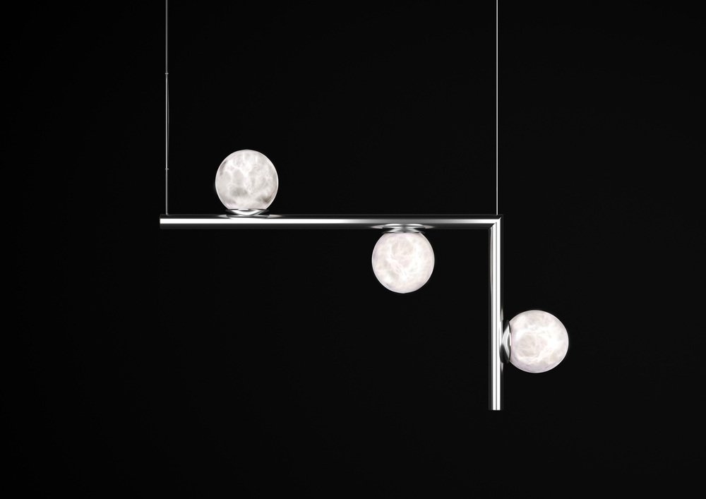 Ofione 2 Shiny Silver Metal Pendant Lamp by Alabastro Italiano