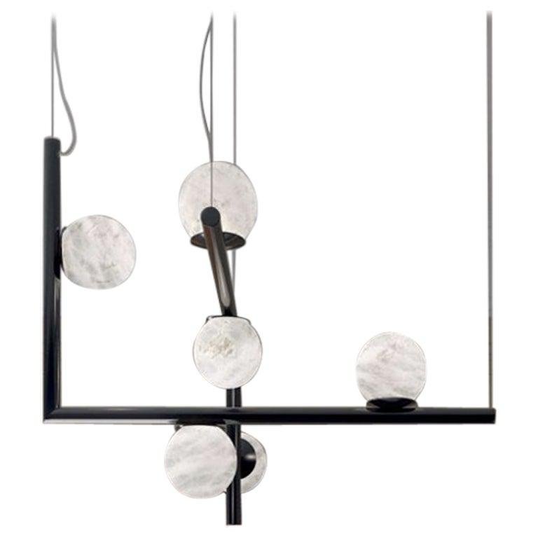 Ofione Double Shiny Black Metal Pendant Lamp by Alabastro Italiano