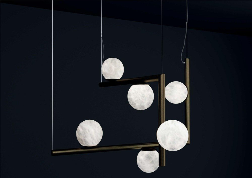 Ofione Double Shiny Black Metal Pendant Lamp by Alabastro Italiano