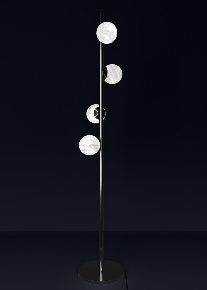 Ofione Shiny Black Metal Floor Lamp by Alabastro Italiano