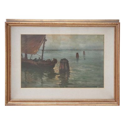 Oil on Board Italian Painting Marina, Signed, 1930s-DCO-1028361