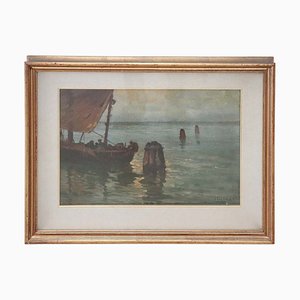 Oil on Board Italian Painting Marina, Signed, 1930s-DCO-1028361