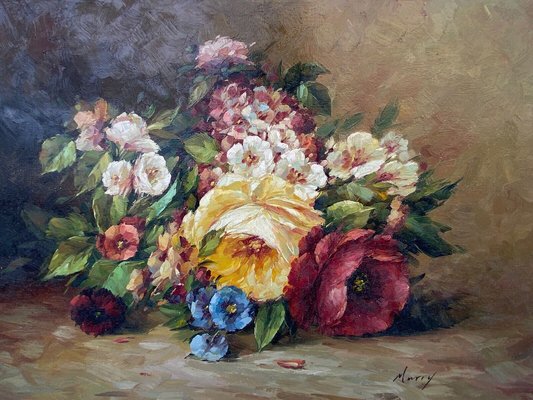 Oil on Canvas Bouquet of Flowers by Murry Morry Marry to Identify, 1960s, Oil-QKG-1369161