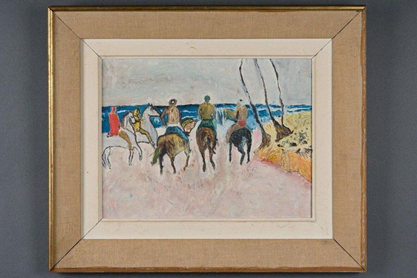 Oil on Panel, Scene of Riders, 1960s, Wood, Framed-QKG-2020970