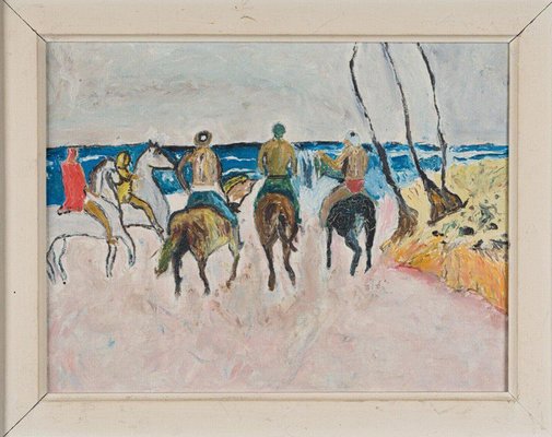 Oil on Panel, Scene of Riders, 1960s, Wood, Framed-QKG-2020970