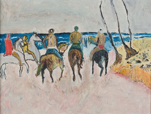 Oil on Panel, Scene of Riders, 1960s, Wood, Framed-QKG-2020970