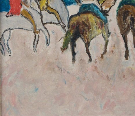 Oil on Panel, Scene of Riders, 1960s, Wood, Framed-QKG-2020970