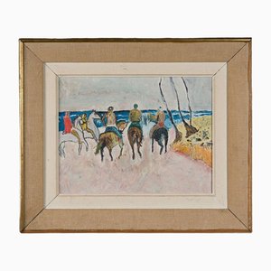 Oil on Panel, Scene of Riders, 1960s, Wood, Framed-QKG-2020970