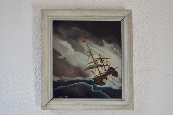 Oil Painting After Willem van de Velde by Chapuis, 1950s-AIU-703598