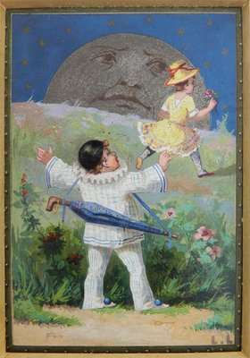 Oil Painting, Pierrot, Colombine and the Moon by Luigi Loir, 1890s-ARU-1004787