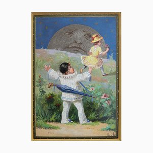 Oil Painting, Pierrot, Colombine and the Moon by Luigi Loir, 1890s-ARU-1004787