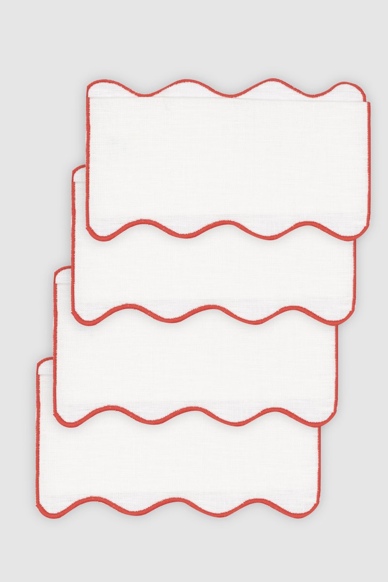 OLAS Blood Orange Linen Cocktail Napkins by Los Encajeros, Set of 4