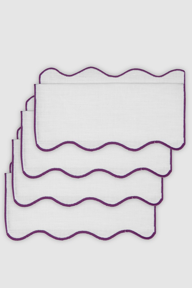 OLAS Eggplant Linen Cocktail Napkins from Los Encajeros, Set of 4