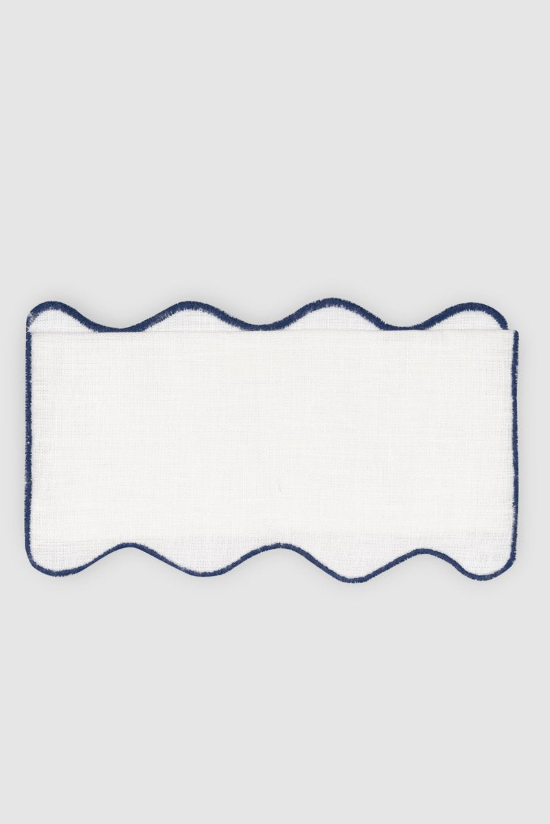 Olas Navy Linen Cocktail Napkins from Los Encajeros, Set of 4