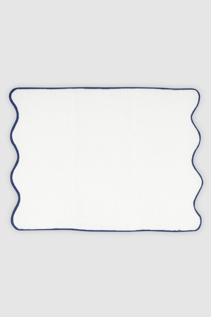 Olas Navy Linen Cocktail Napkins from Los Encajeros, Set of 4