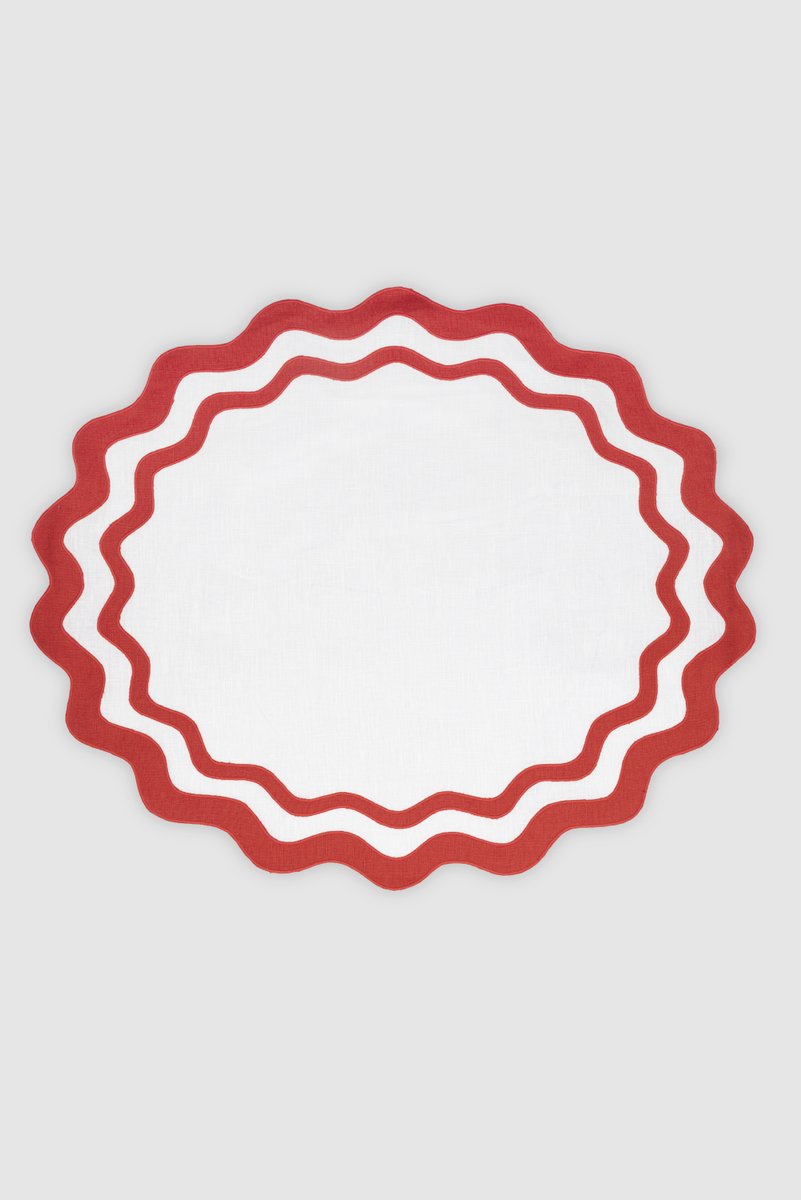 OLAS White/Blood Orange Linen Placemat from Los Encajeros