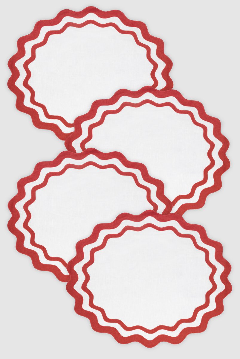 OLAS White/Blood Orange Linen Placemat from Los Encajeros