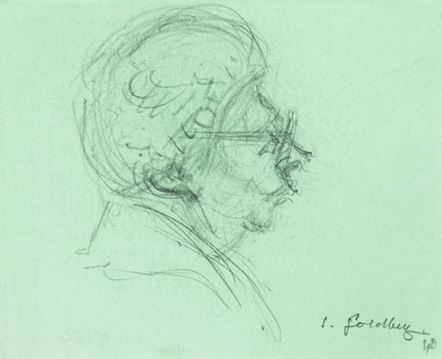 Old Woman - Original Pencil Drawing by S. Goldberg - Mid 20th Century Mid 20th Century-ZCI-759146