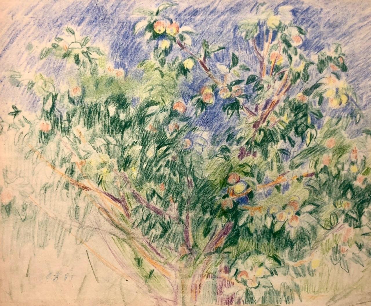 Olga Bogaevskaja, Apple Tree, Pastel, 1980