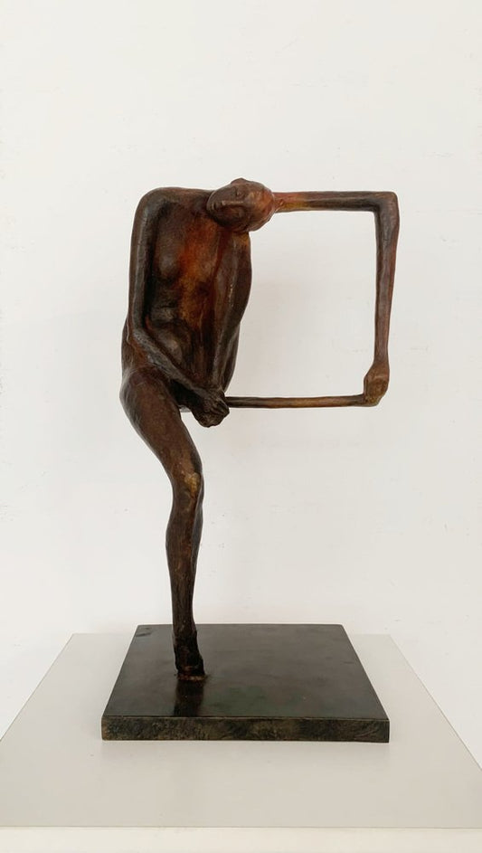 Olga Prokop-Misniakiewicz, Sitting on a Rug Hanger, Bronze Sculpture, 2021