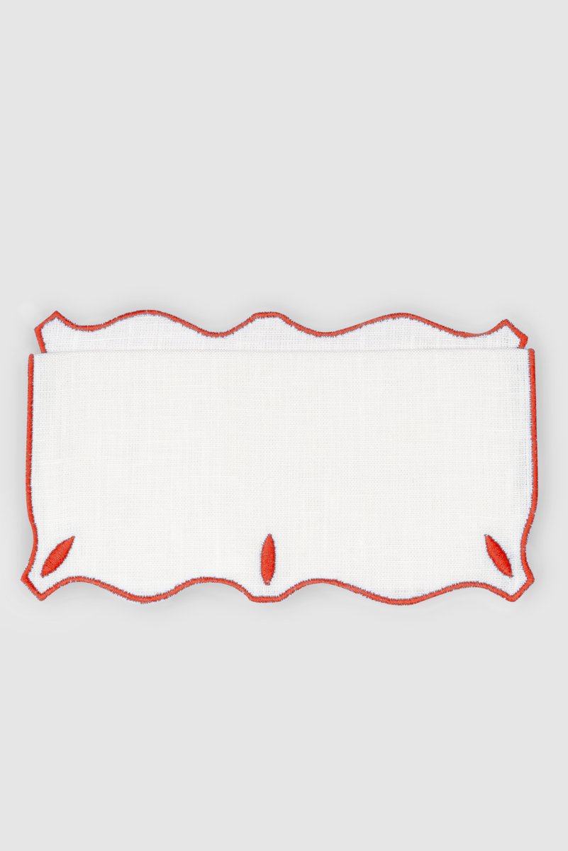 Olimpia Blood Orange Linen Cocktail Napkins by Los Encajeros, Set of 4