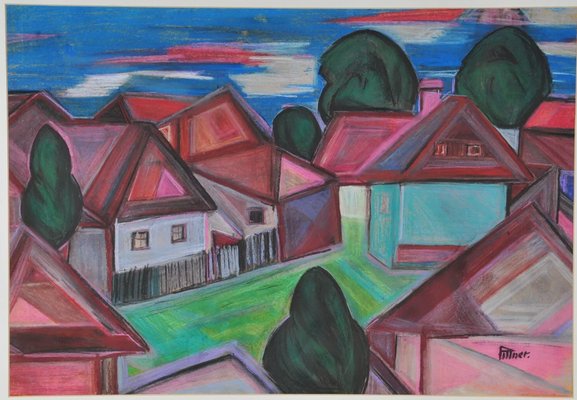 Oliver Pittner, Village Landscape, 1950s, Mixed Media-QOR-2023424