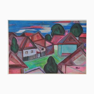 Oliver Pittner, Village Landscape, 1950s, Mixed Media-QOR-2023424