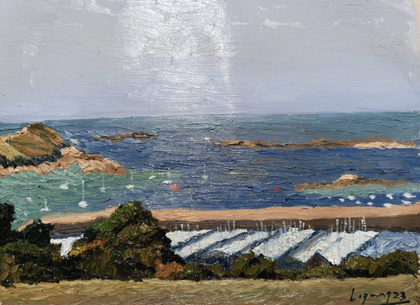 Omar Logang, The Entrance to the Port of Brittany, Oil on Canvas, 21st Century