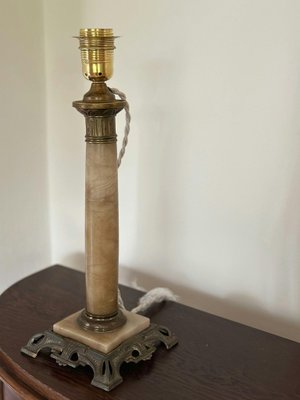 Onyx and Brass Column Table Lamp, 1920s-ARN-2026617