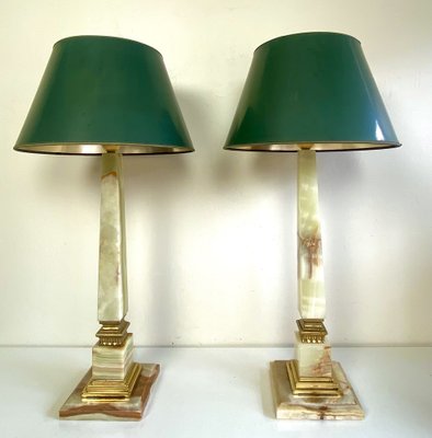 Onyx and Brass Table Lamps in the style of Empire, 1970s, Set of 2-WZZ-1338009