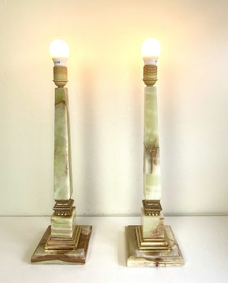 Onyx and Brass Table Lamps in the style of Empire, 1970s, Set of 2-WZZ-1338009