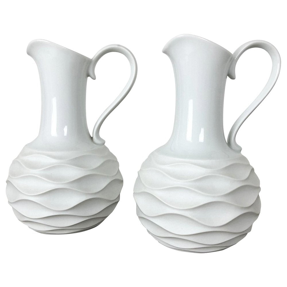 Op Art Biscuit Porcelain Jug Vases by Edelstein Bavaria, Germany, 1970s, Set of 2