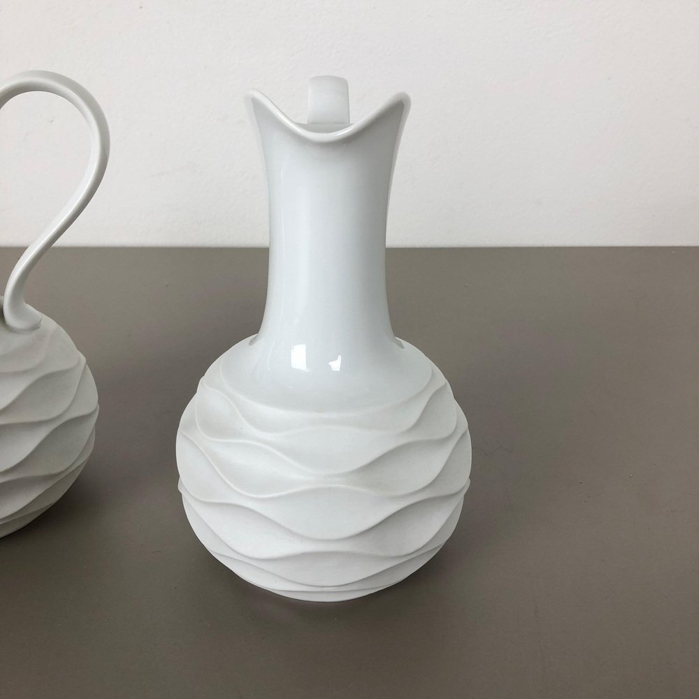 Op Art Biscuit Porcelain Jug Vases by Edelstein Bavaria, Germany, 1970s, Set of 2