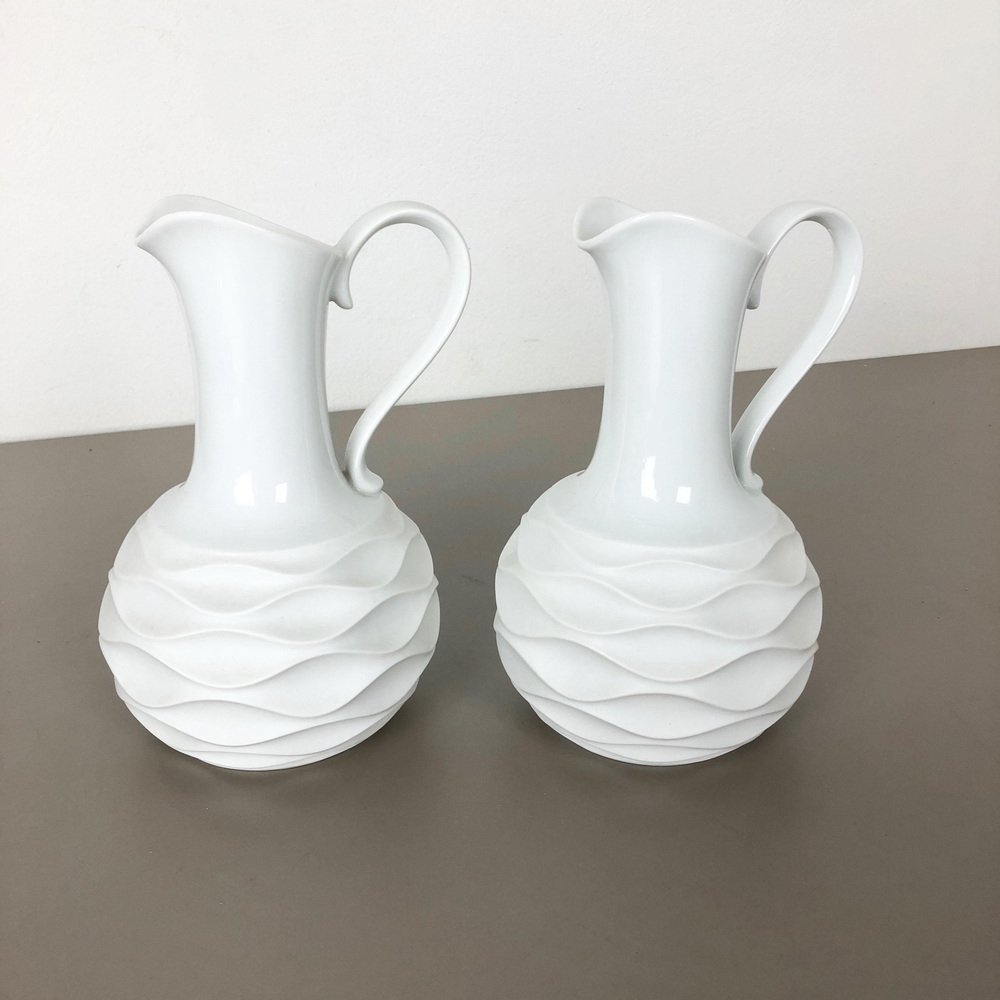 Op Art Biscuit Porcelain Jug Vases by Edelstein Bavaria, Germany, 1970s, Set of 2