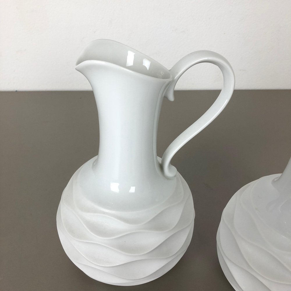 Op Art Biscuit Porcelain Jug Vases by Edelstein Bavaria, Germany, 1970s, Set of 2