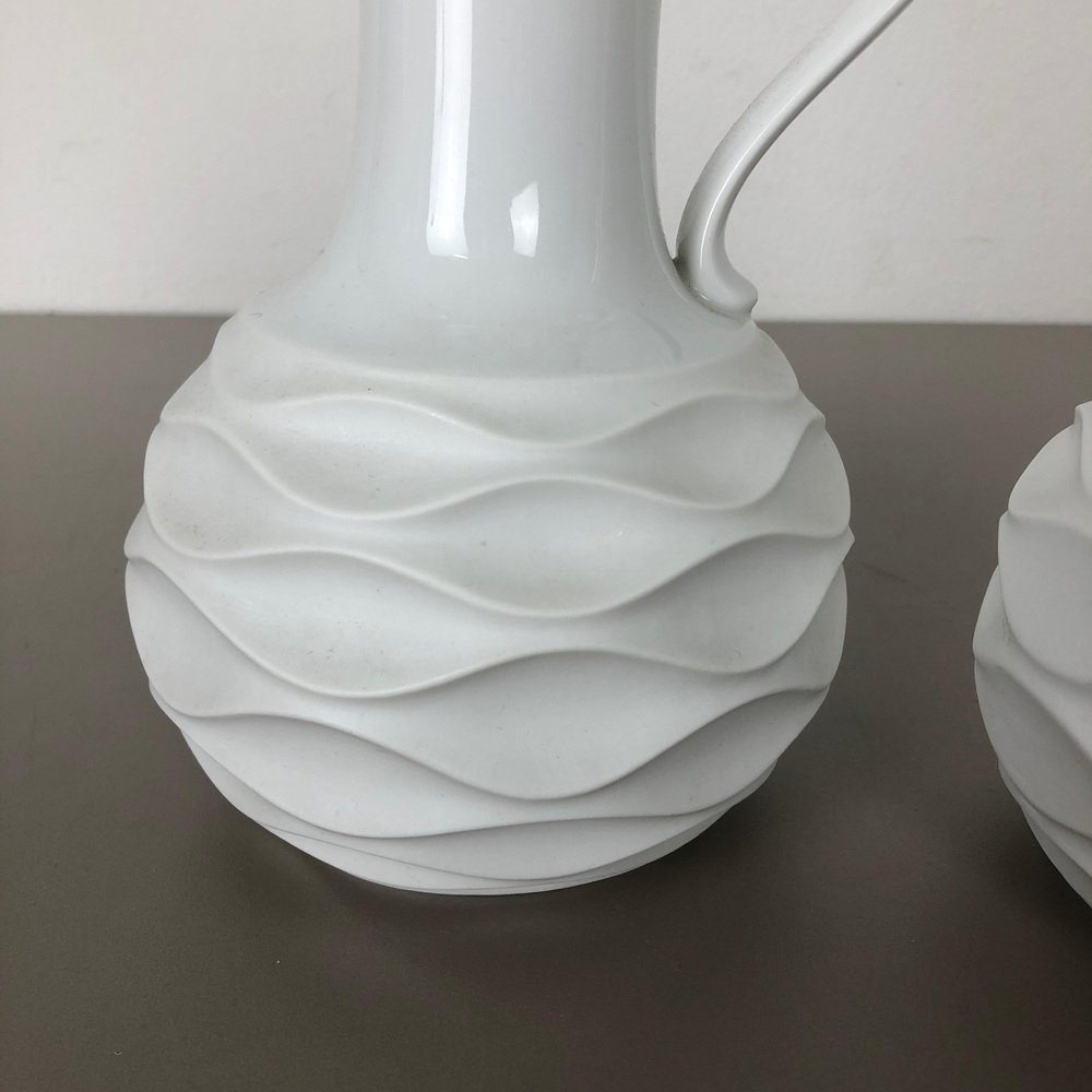 Op Art Biscuit Porcelain Jug Vases by Edelstein Bavaria, Germany, 1970s, Set of 2