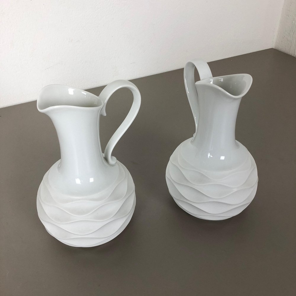 Op Art Biscuit Porcelain Jug Vases by Edelstein Bavaria, Germany, 1970s, Set of 2