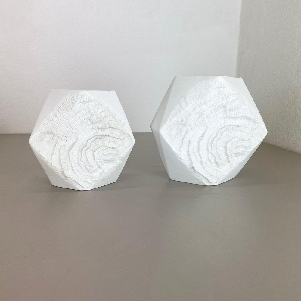 Op Art German Biscuit Porcelain Vases from Ak Kaiser, 1970s, Set of 2