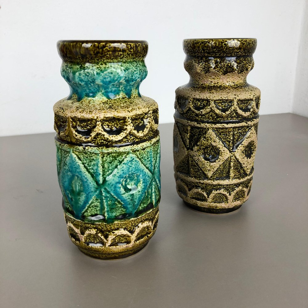 Op Art German Multi-Color Pottery Vase from Bay Ceramics, 1960s, Set of 2