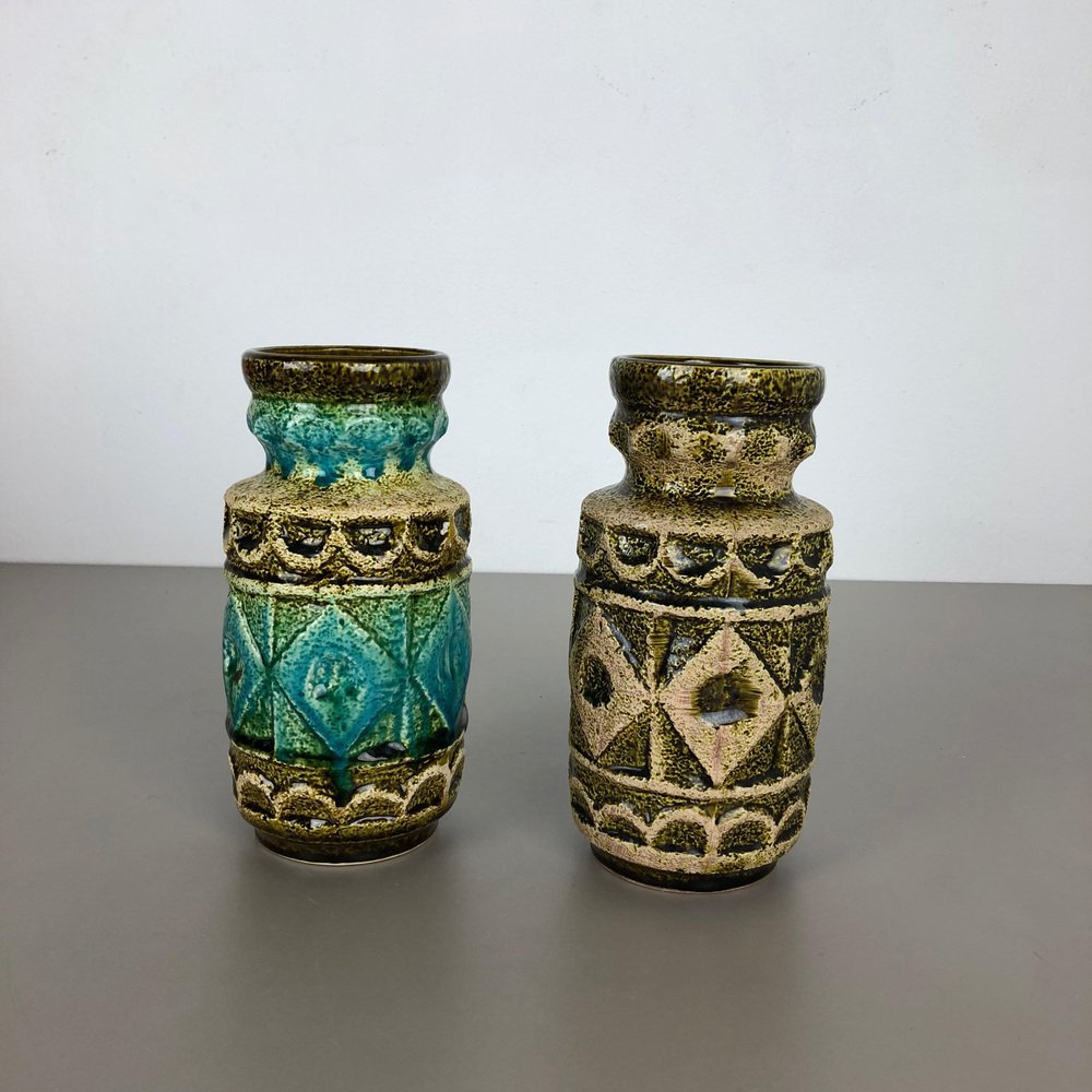 Op Art German Multi-Color Pottery Vase from Bay Ceramics, 1960s, Set of 2