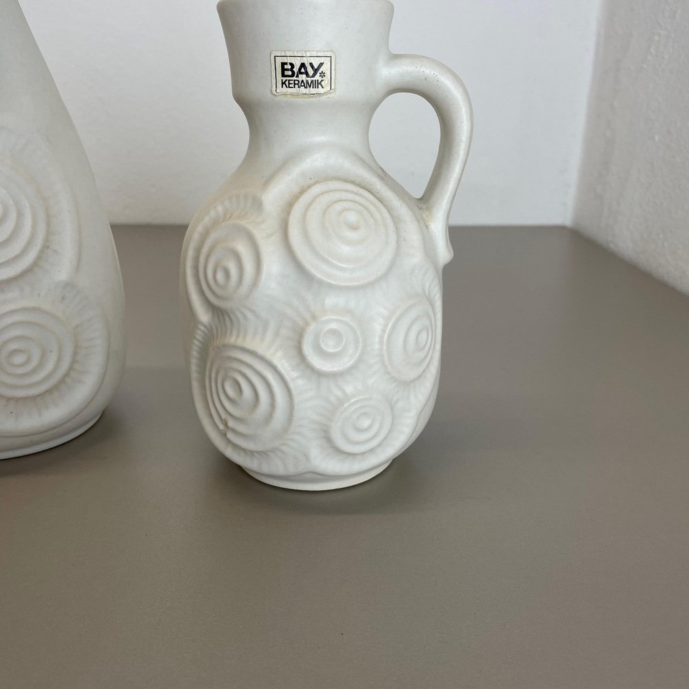 Op Art German Red-White Fat Lava Pottery Vases from Bay Ceramics, Set of 4