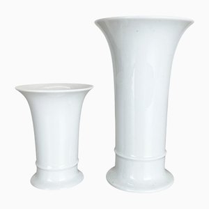 Op Art German White Porcelain Vases by Ak Kaiser, 1970s, Set of 2-QZ-1139868